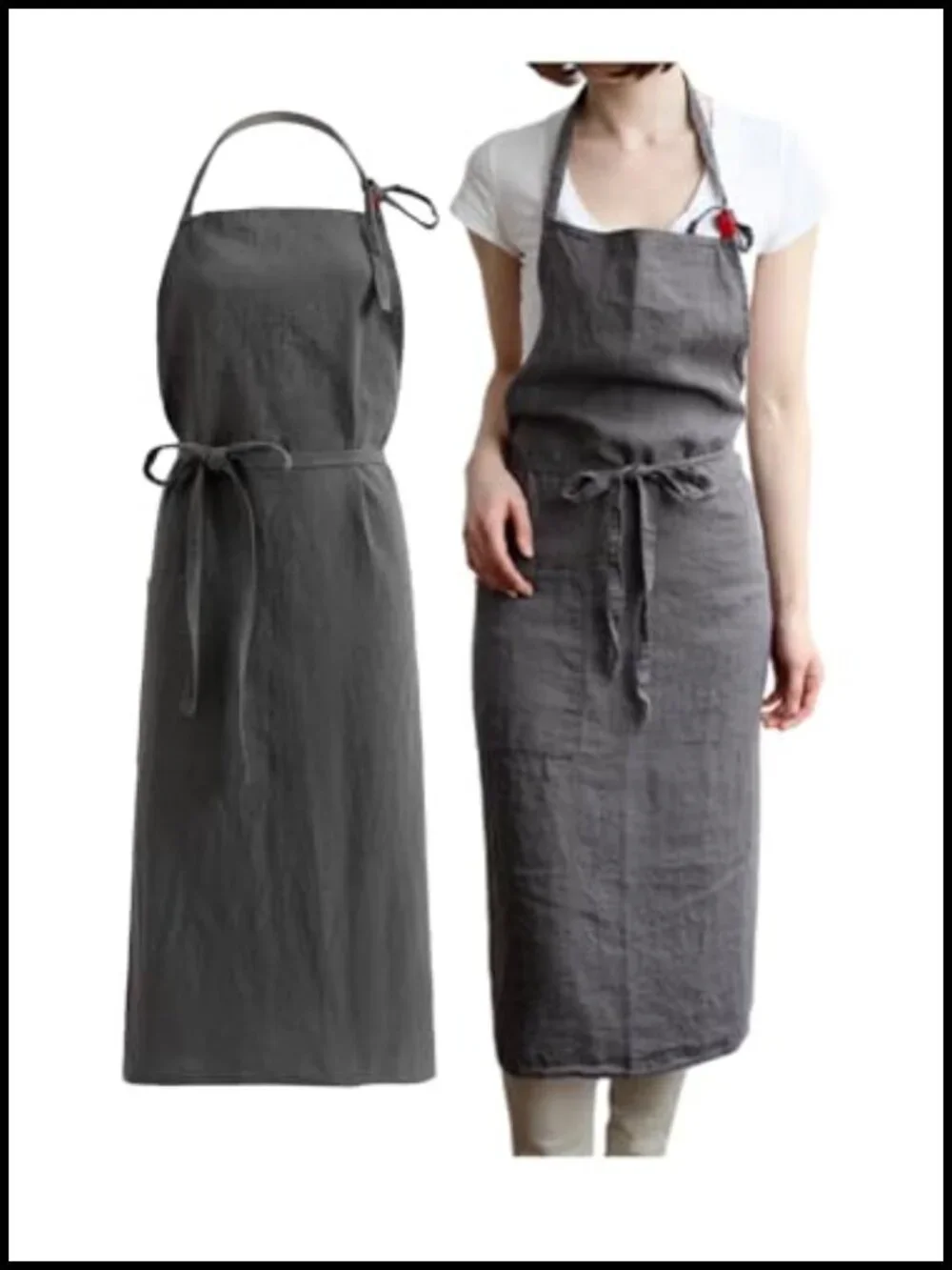 Linen Bib Apron with Pockets for Cooking Kitchen